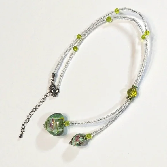 Rare! Vintage Glass Bead Heart Pendant Choker Necklace - Picture 8 of 8